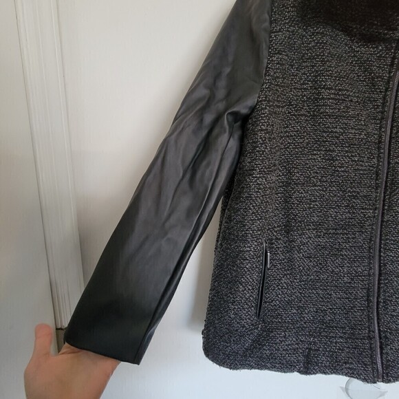 G.H. Bass & Co. Wool Knit Faux Vegan Leather Long Sleeve Tweed Knit Jacket Coat - Picture 5 of 14